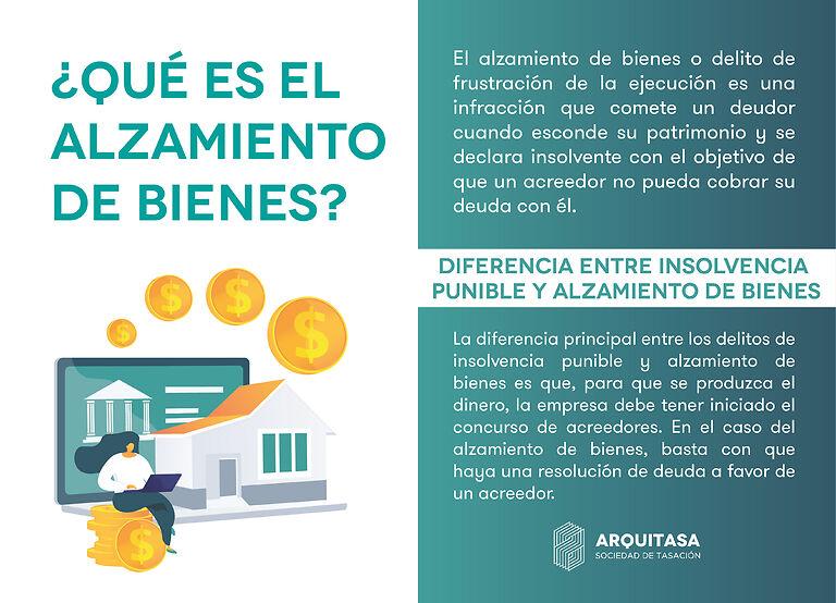 El alzamiento de bienes es un delito por ocultar el patrimonio ante una situación de deuda, pero se diferencia de la insolvencia punible en que no es necesario que se encuentre en concurso de acreedores 