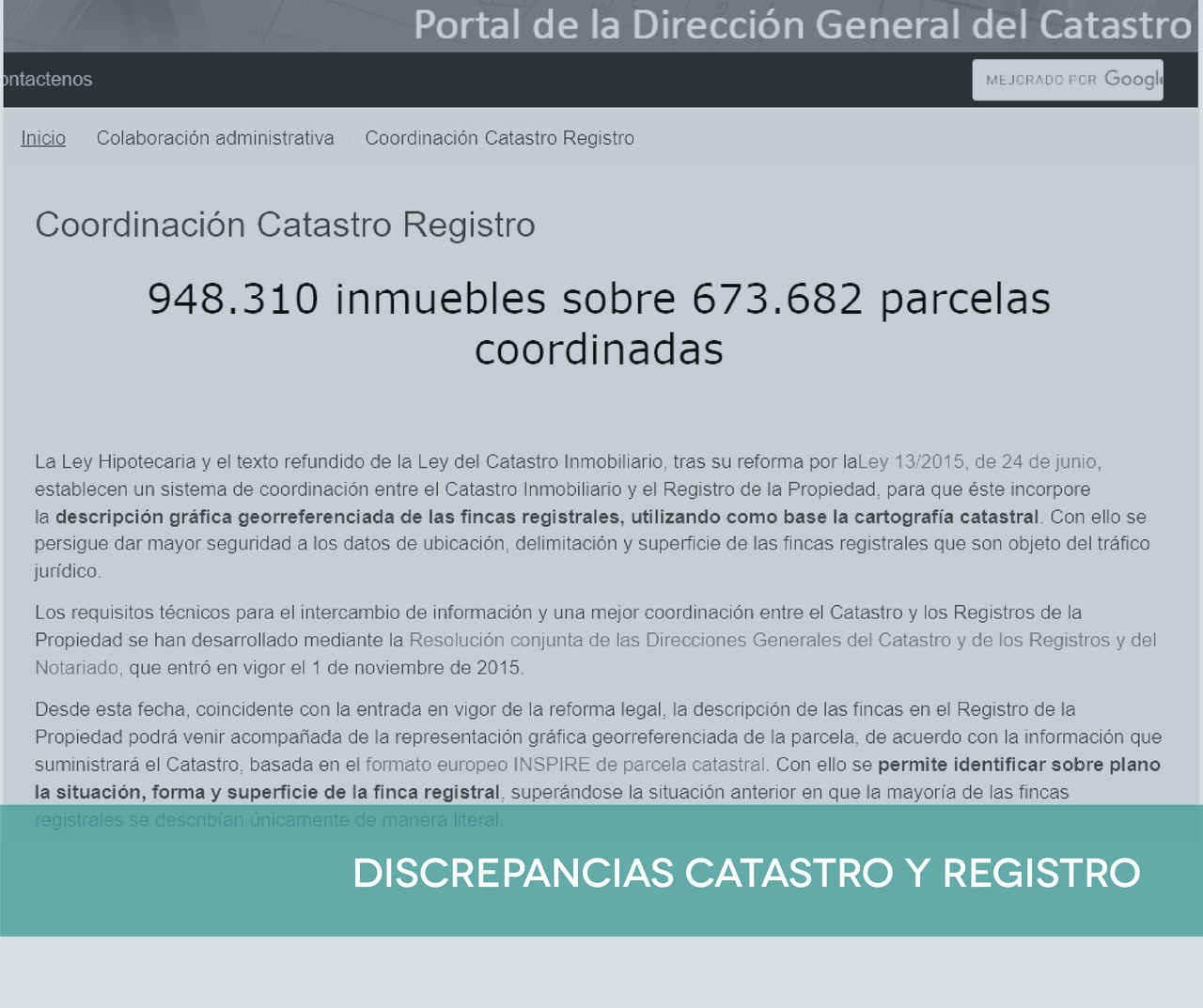 Diferencias y coordinación entre Catastro y Registro